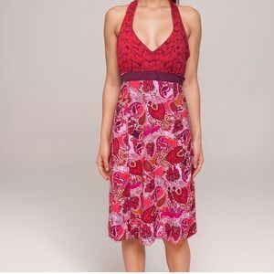 Athleta Mini Halter Dress Women Sz 4 Pink‎ Paisley Mixed print Athletic Padded